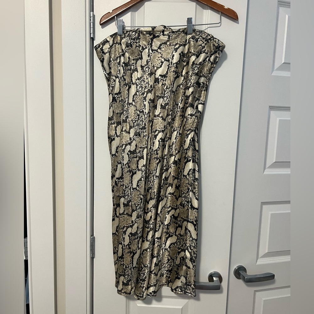 Snake Print Midi Skirt - Beige/Black